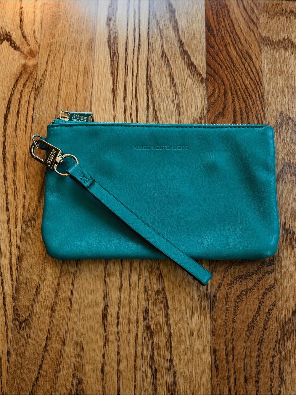 Aimee Kestenberg Teal Leather Wristlet Clutch Pouch